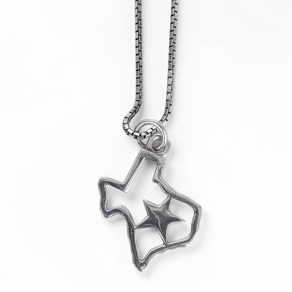 Vintage Texas State Map Lone Star 925 Sterling Silver Pendant Necklace 20" 5.6g